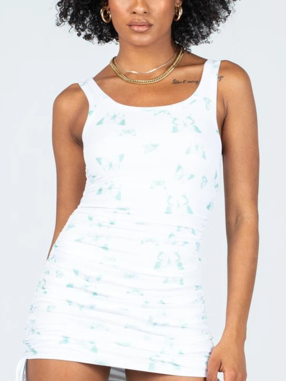 Princess Polly White Tank Dress with Mint Butterfly Motif